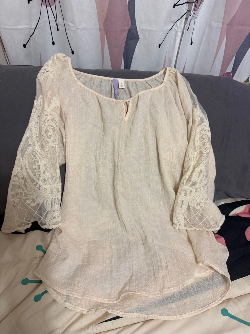 Alya Cream Lace-Sleeve Boho Tunic